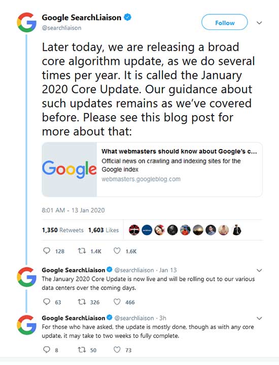 Google January 2020 Core Update Announcement