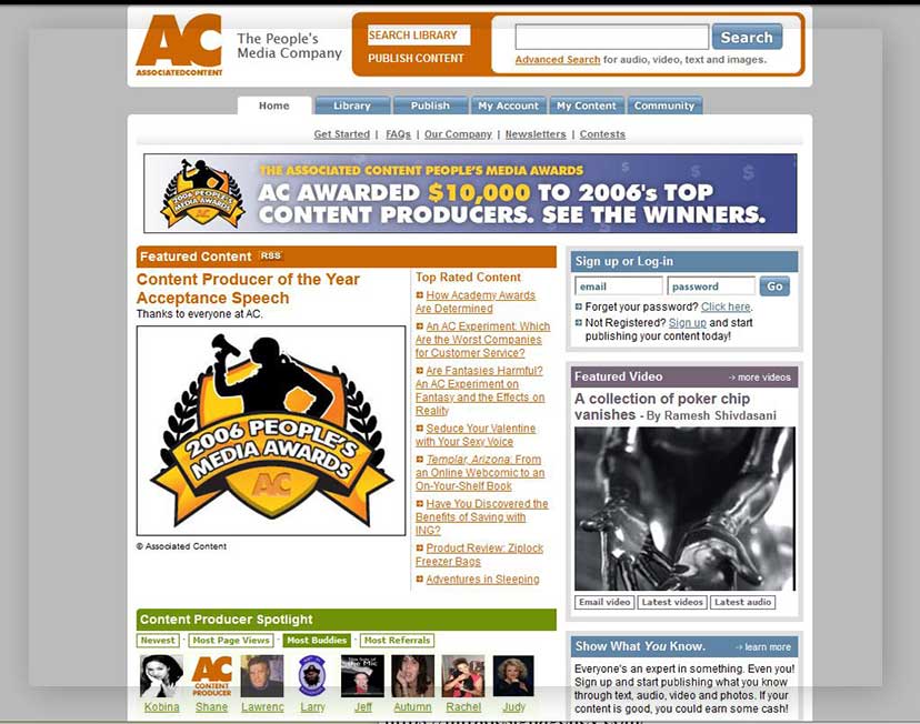 Associated Content homepage
